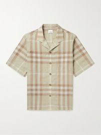 Beige Oversized Camp-Collar Checked Linen Shirt  BURBERRY  MR PORTER at Mr Porter